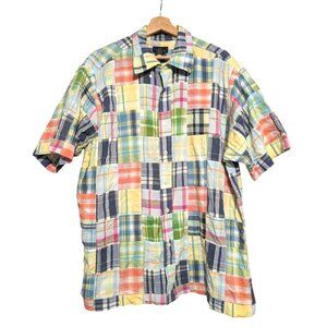 Brooks Brothers Madras Patchwork Shirt Button Colorful Short Sleeve Mens Size XL